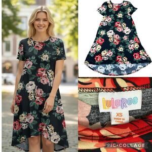LULAROE Size XS Black Floral Print Dress, Short Sleeve A004